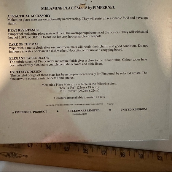 Vintage pimpernel melamine placemats, set of 5 - Picture 10 of 11